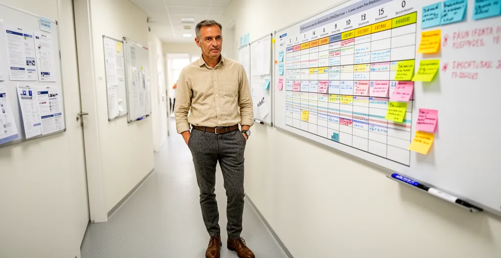 Adulte consultant planning hebdomadaire alternance en centre de formation professionnelle